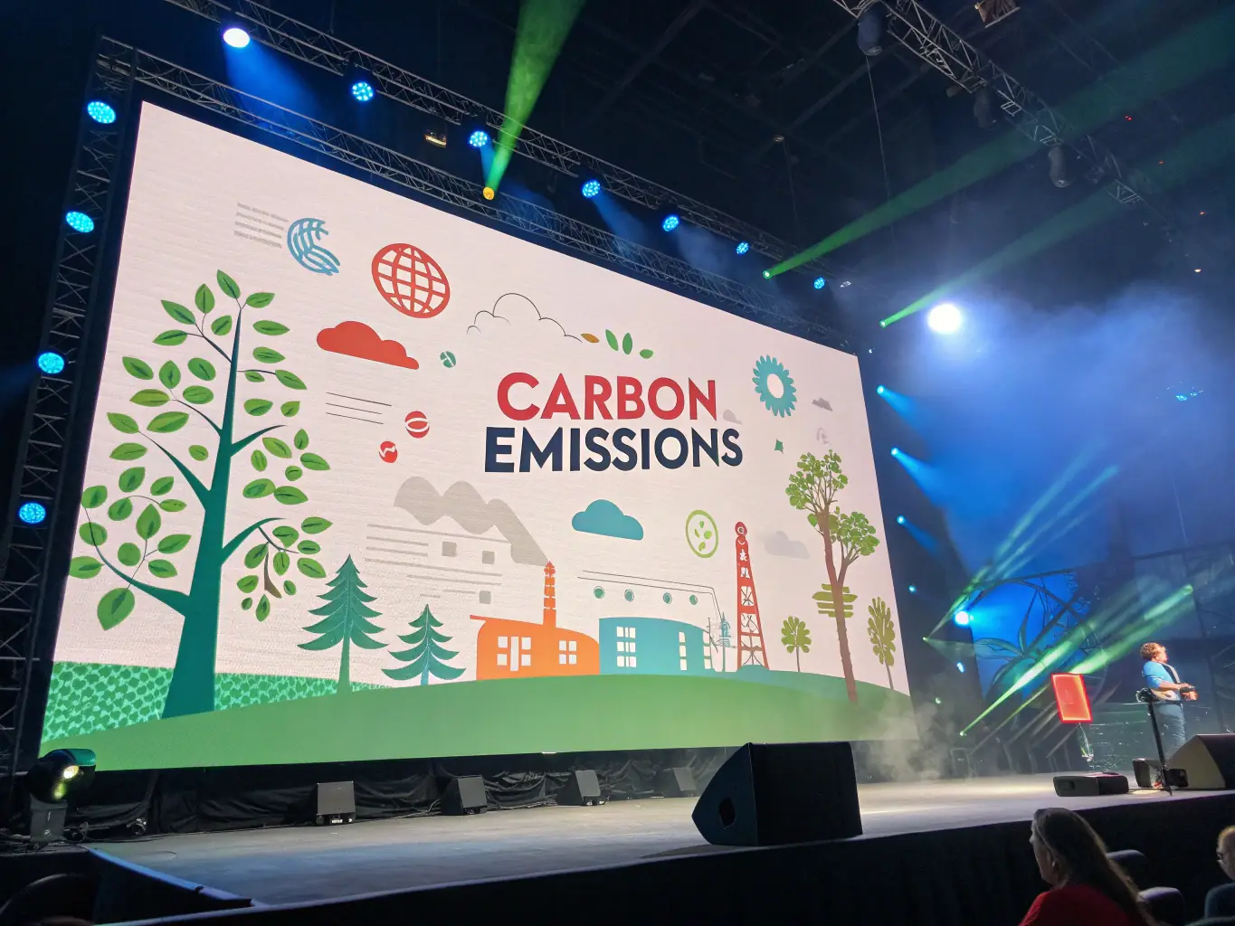 An infographic illustrating carbon emission sources and reduction pathways within a corporate setting, emphasizing the importance of carbon management.