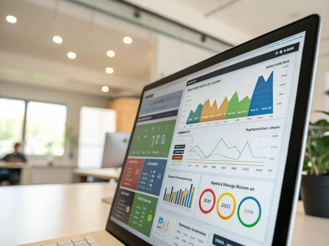 An image showing a company's sustainability performance dashboard with key metrics and benchmarking data, illustrating ThECO Link Limited's maturity and benchmarking services.